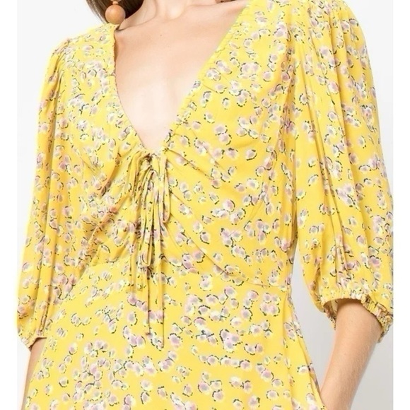 NEW Nicholas Danielle Yellow Floral Print Lace Up Mini Dress Size 4 - Picture 3 of 8
